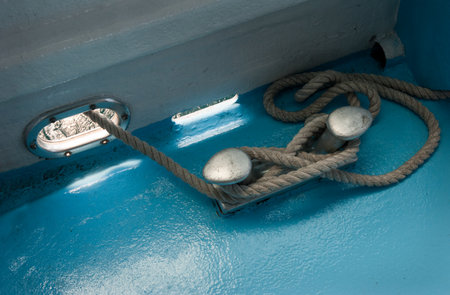 rope and mooring pins, inside the ship, vessel equipmentの写真素材