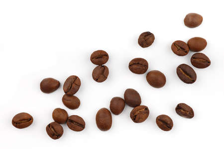 Coffee beans on a white background close-up top viewの写真素材