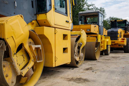 Road repair technique asphalt layingの写真素材