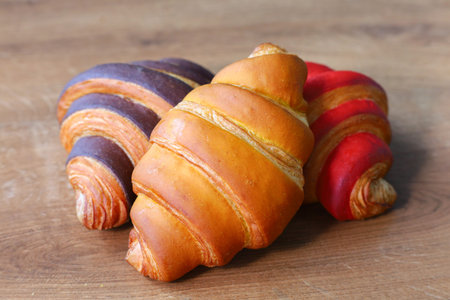 Delicious pastries in the bakery close-upの写真素材