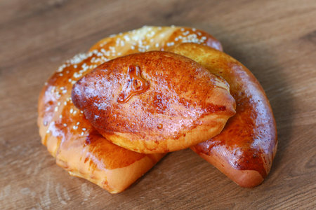 Delicious pastries in the bakery close-upの写真素材