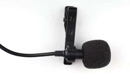 Lapel microphone on a white backgroundの写真素材