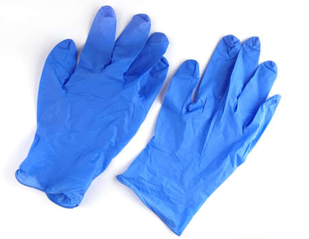 Medical gloves new blue white backgroundの写真素材