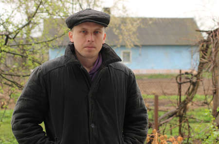Portrait of a young peasant in the villageの写真素材