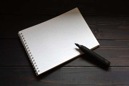 Empty blank notebook and pen place for text cope spaceの写真素材
