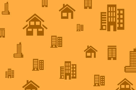 Different houses construction yellow backgroundの写真素材