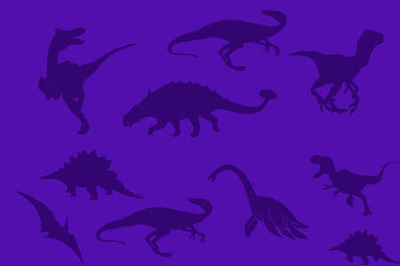 Dinosaurs different profile purple backgroundの写真素材
