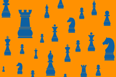 Chess different figures orange backgroundの写真素材