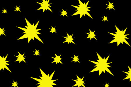 Yellow stars on black background textureの写真素材