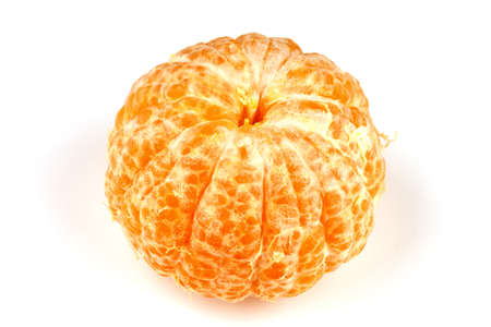 Peeled healthy tangerine fruit close-up on a white backgroundの写真素材