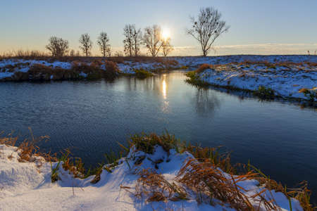 Beautiful winter snowy morning landscape