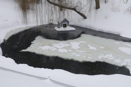 Winter and snowy city park beautiful landscapeの写真素材