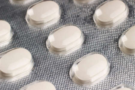 White pills in blister close upの写真素材