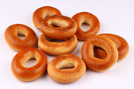 Many bagels on a white background