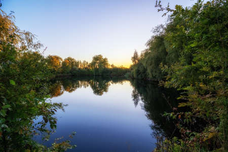 Landscape lake during beautiful sunriseの写真素材