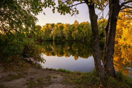 Landscape lake during beautiful sunriseの写真素材