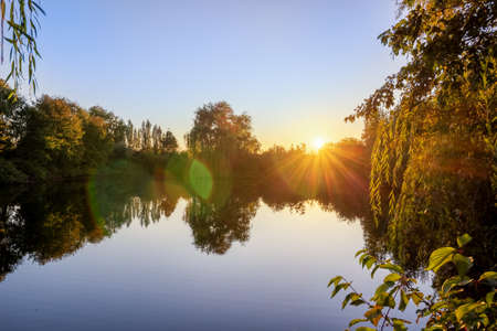 Landscape lake during beautiful sunriseの写真素材
