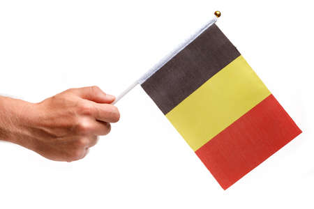 Belgium flag small in hand isolate.の写真素材