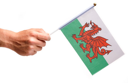 Wales flag small in hand isolate.の写真素材
