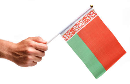 Belarus flag small in hand isolate.の写真素材