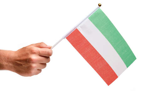 Hungary flag small in hand isolate.の写真素材