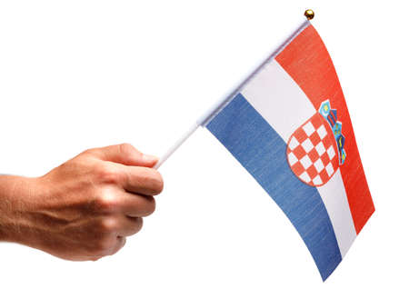 Croatia flag small in hand isolate.の写真素材