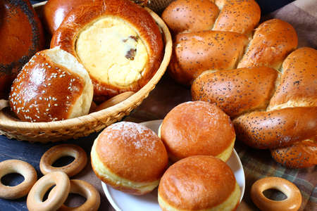 lots of muffins and pastries. Delicious still life.の写真素材