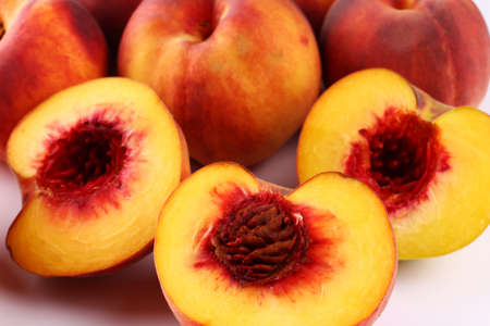 Peach on a white background closeupの写真素材