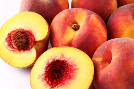 Peach on a white background closeupの写真素材