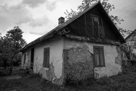 Old rural house in black and whiteの写真素材