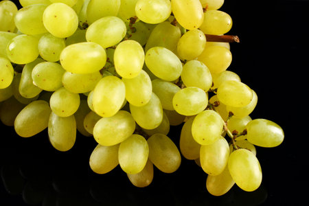 yellow grape Sultana Thompson Seedless Kishmish on black backgroundの写真素材
