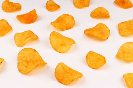 Potato chips on a white backgroundの写真素材