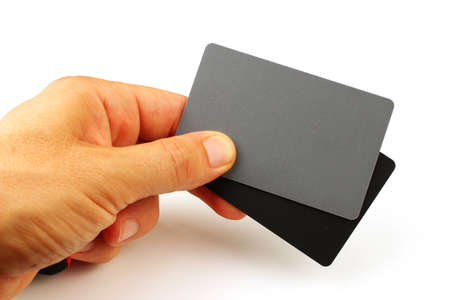 Card for white photo studio balance in handの写真素材