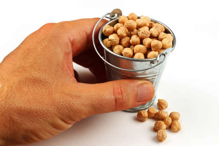 chickpeas buckets on a white backgroundの写真素材