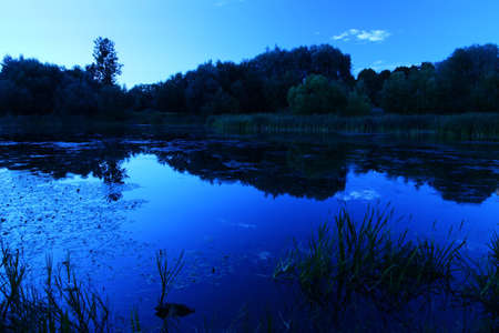 Summer lake at night after sunset