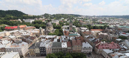 Panorama of the European city of Lviv in summerの写真素材