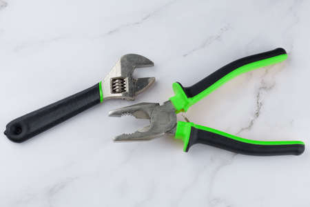 Hand tools. Adjustable wrench and pliersの写真素材