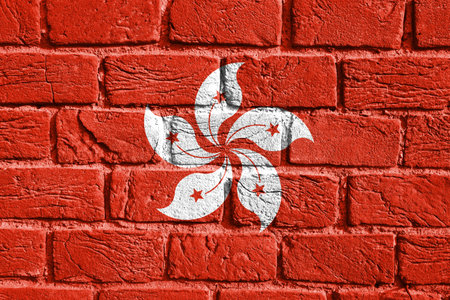 Flag of Hong Kong on the wallの写真素材