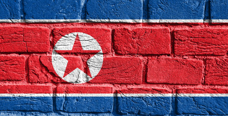 Flag of North Korea on the wallの写真素材