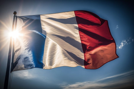 France flag on sunny sky. Neural network generate artの素材