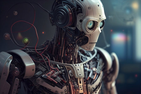 Robotics and artificial intelligence. AI generated.の素材