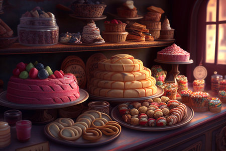 Sweet pastries and confectionery. AI generated.の素材