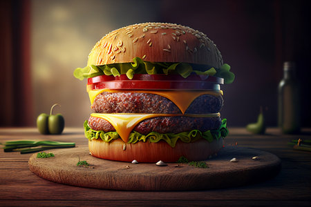 A big appetizing burger. AI generated.の素材
