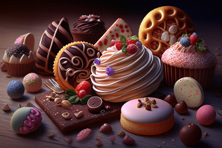 Sweet pastries and confectionery. AI generated.の素材