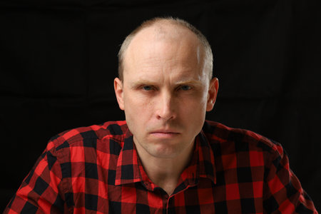 Caucasian male angry look and nervousnessの写真素材