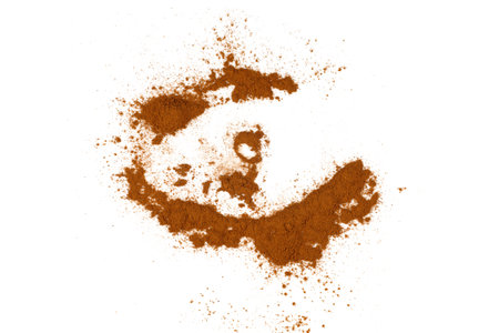 Ground cinnamon scattered on a white backgroundの写真素材