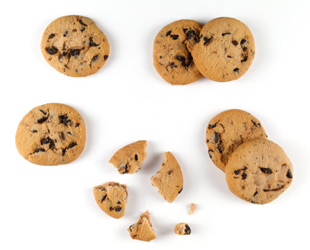 Cookies with pieces of chocolate on a white background isolate