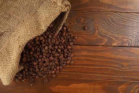 sack bag with roasted coffee beansの写真素材