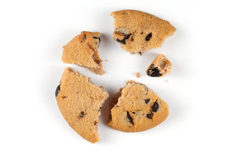 Cookies with pieces of chocolate on a white background isolateの写真素材
