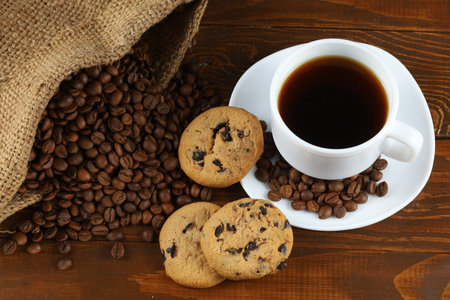 Delicious appetizing chocolate cookies on a plateの写真素材